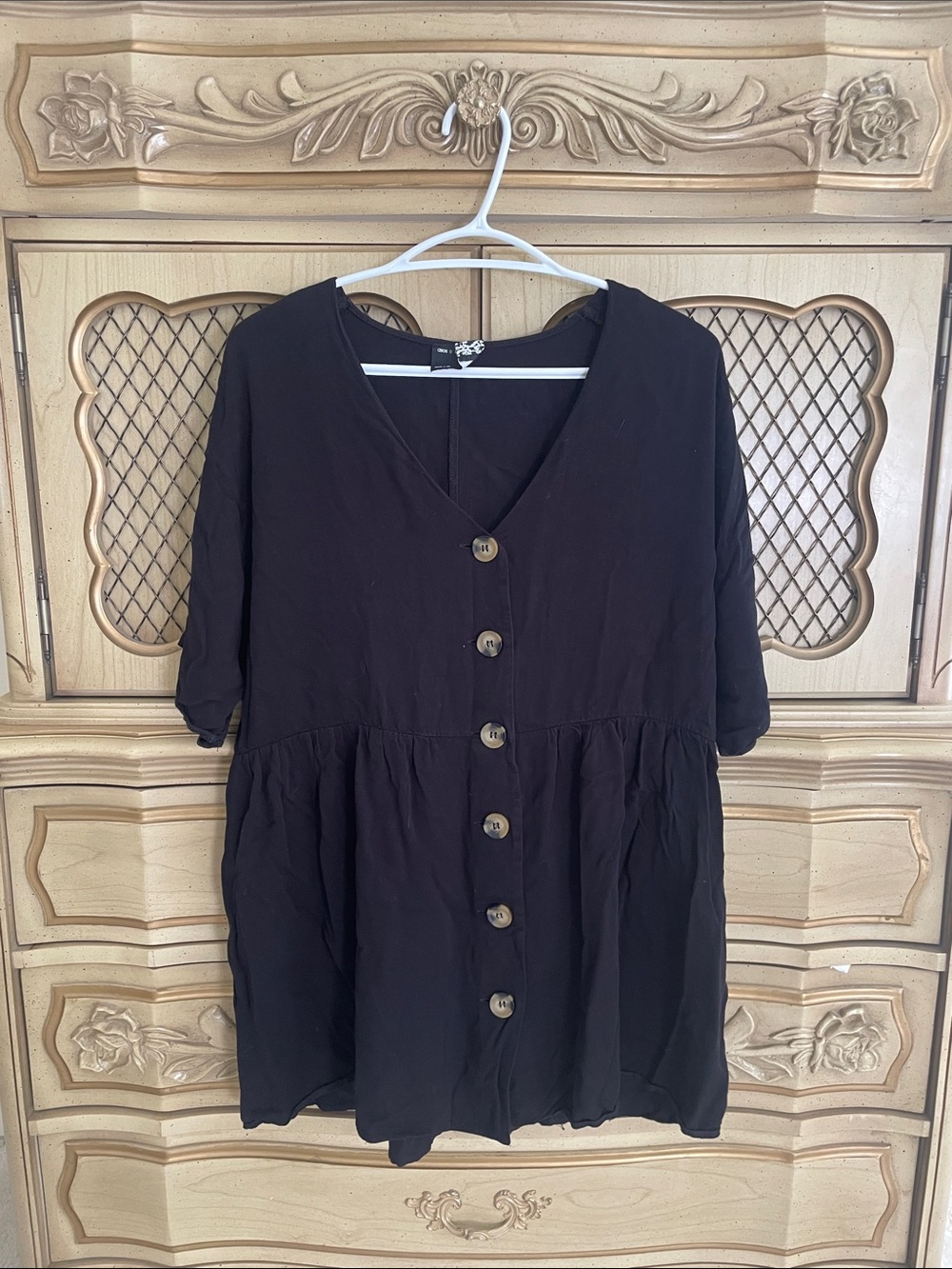 ASOS Black Button-Front Peplum Tunic Top